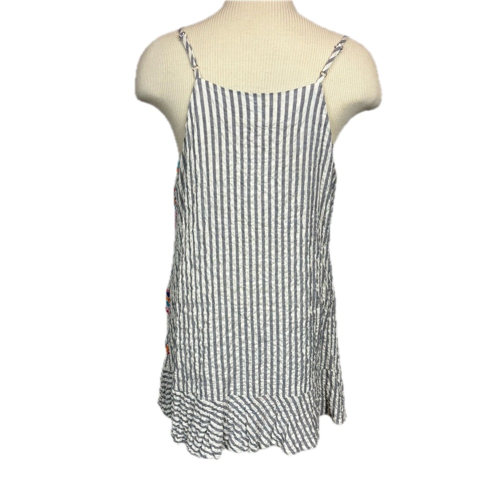 Savanna Jane Striped Embroidered Sleeveless Mini Dress/Shirt‎ Cute Sz M NEW - Picture 2 of 10